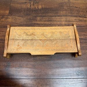 Vintage carved wooden trinket box in tan